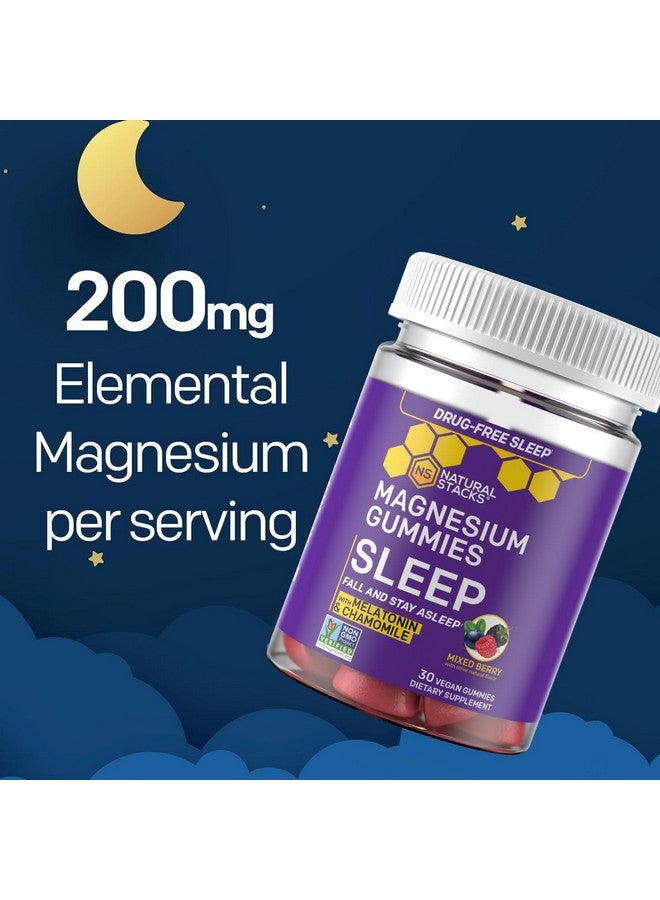 Natural Stacks جواهر المغنيسيوم للنوم مع الميلاتونين - 200 ملغ سترات المغنيسيوم - جواهر الميلاتونين لجودة النوم - مساعدة ليلية للبالغين مع البابونج - 30 حبة توت مختلطة - Image 3