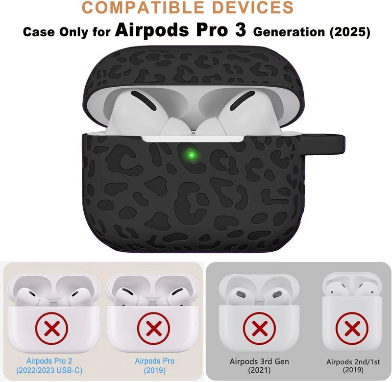 Gawnock Case Compatible with AirPods Pro 3 Generation 2025 Cover with Keychain, Gawnock Engraved Leopard Skin Soft Cover for AirPods Pro 3 Case Full Protection,Front LED Visible, Black - Image 2