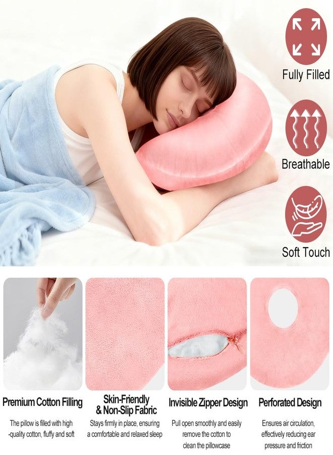 AOOSA Piercing Pillow, Pink Adjustable Ear Piercing Pillow for Side Sleepers, Soft Breathable Donut Cushion for Ear, O-Shaped Pillow with Hole Used in Classroom, Office, Campin, Sleeping on Airplane - Image 3
