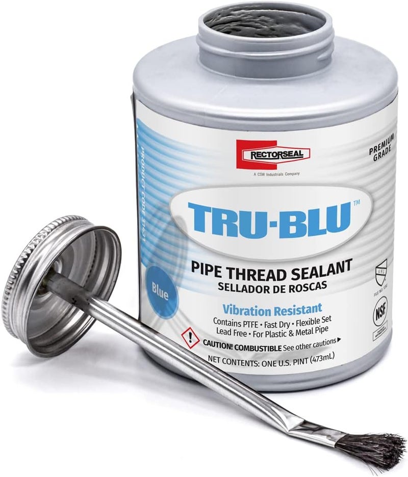 Rectorseal Tru-Blu Pipe Thread Sealant - 16 oz Can with Brush Top, Vibration Resistant, Blue - Image 1