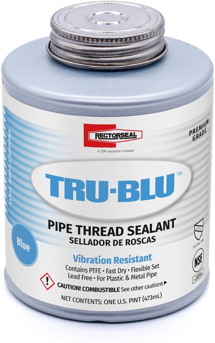 Rectorseal Tru-Blu Pipe Thread Sealant - 16 oz Can with Brush Top, Vibration Resistant, Blue - Image 2