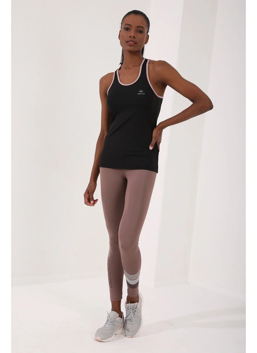 Tommy Life Rose Women's High Waist Text Printed Slim Fit Skinny Leg Leggings - 94544