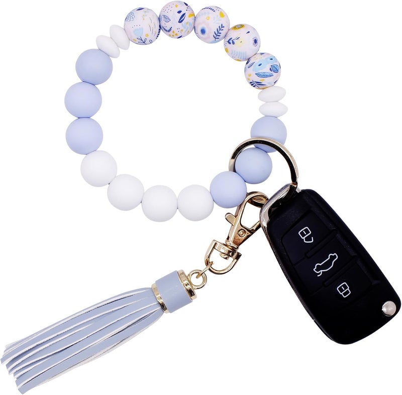 BIHRTC Key Ring Bracelet Car Keychain Holder Wristlet Silicone Women Beaded Bangle Chains - Image 1
