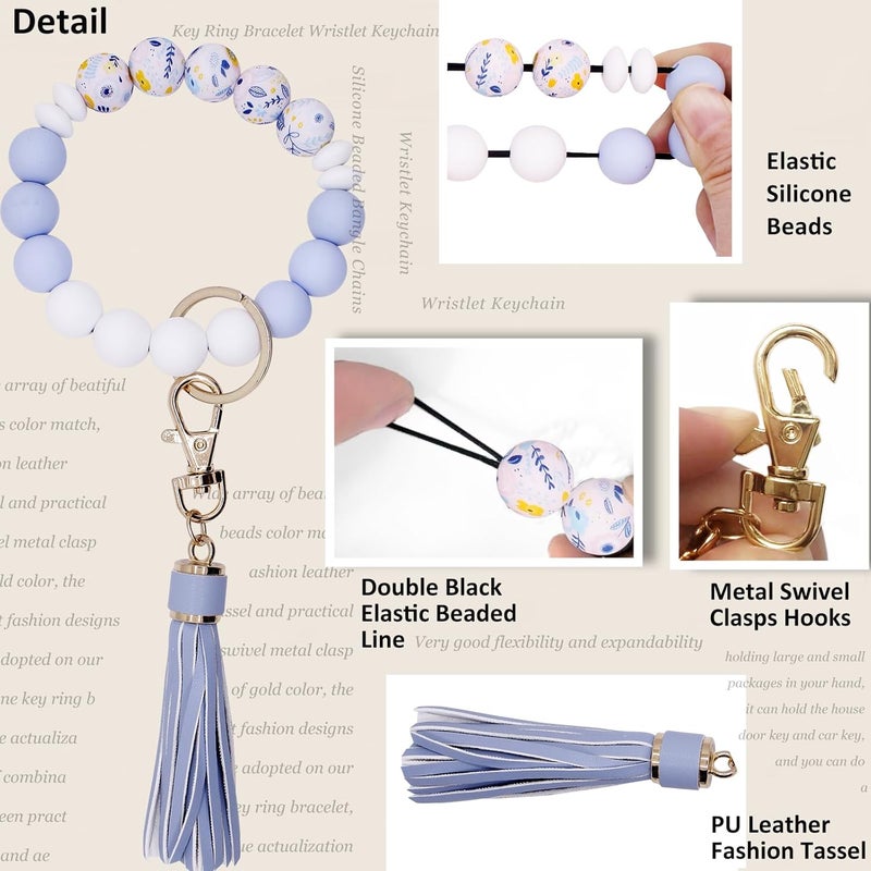 BIHRTC Key Ring Bracelet Car Keychain Holder Wristlet Silicone Women Beaded Bangle Chains - Image 3
