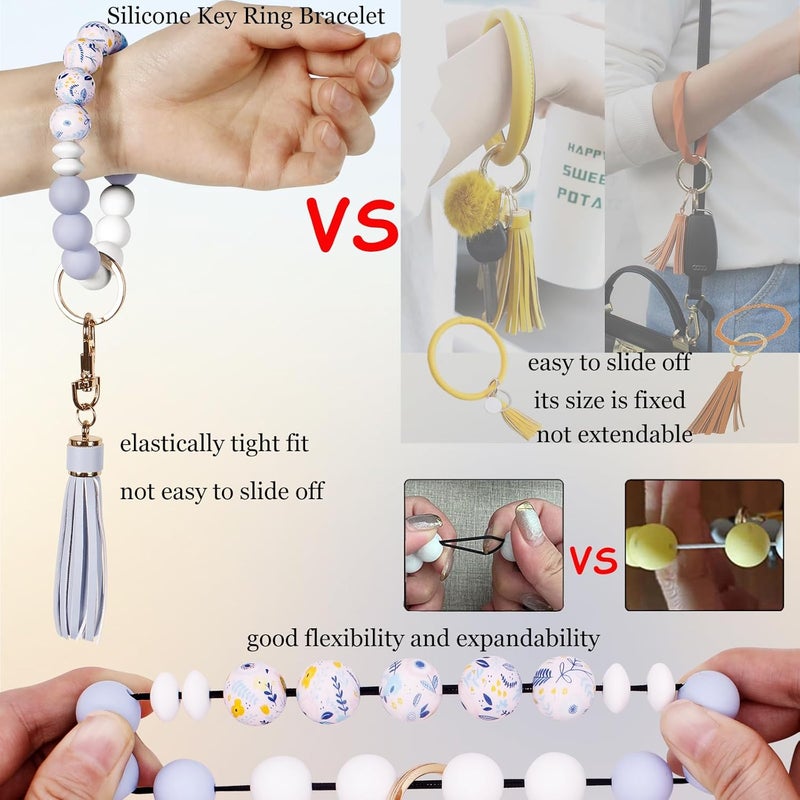 BIHRTC Key Ring Bracelet Car Keychain Holder Wristlet Silicone Women Beaded Bangle Chains - Image 4
