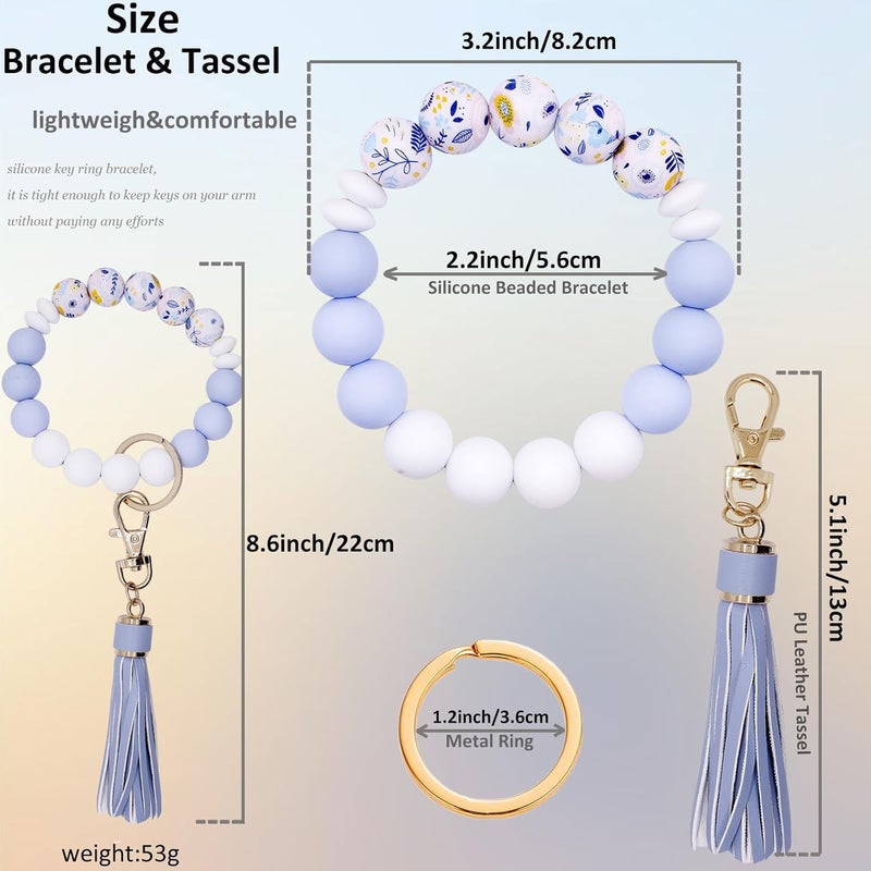 BIHRTC Key Ring Bracelet Car Keychain Holder Wristlet Silicone Women Beaded Bangle Chains - Image 2