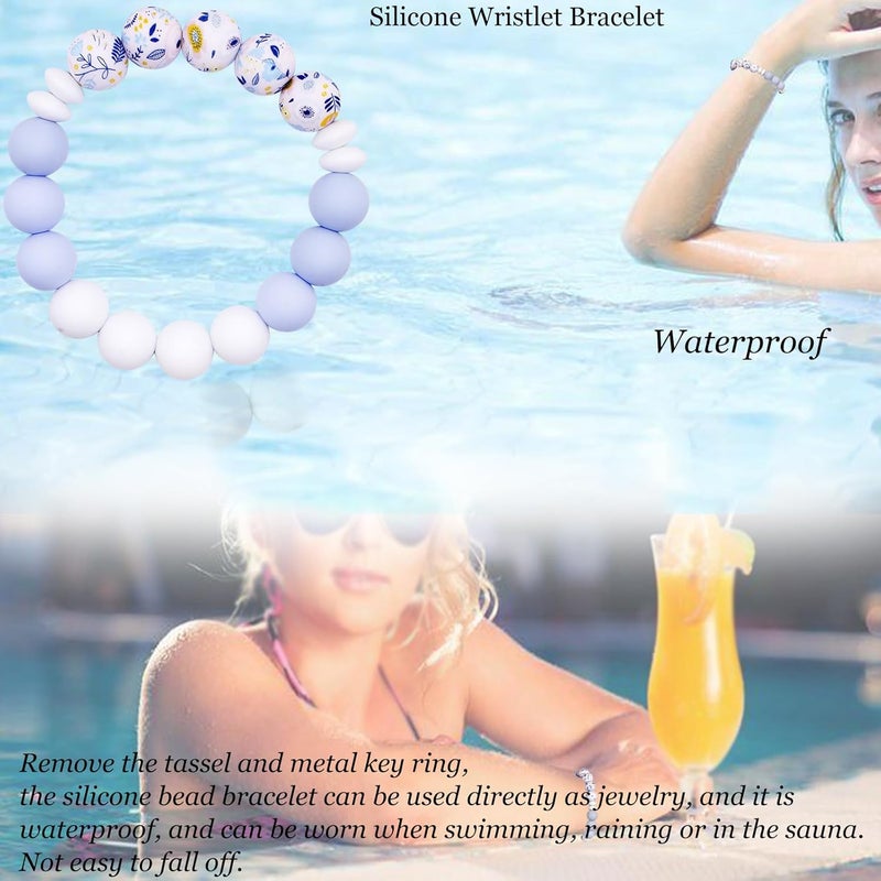 BIHRTC Key Ring Bracelet Car Keychain Holder Wristlet Silicone Women Beaded Bangle Chains - Image 5