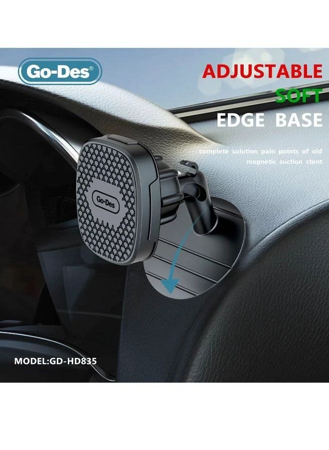 جو-ديز GD-HD835 Universal Magnetic Car Phone Holder – Strong Magnet Dashboard or Air Vent Mount for Smartphones – 360° Adjustable Rotation, One-Handed Operation, Anti-Slip Silicone Base – Secure Fit for iPhone, Samsung, Huawei & Android Devices – Black - Image 2