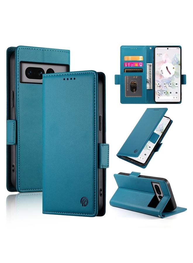 Zaboon For Google Pixel 7 Pro Side Buckle Magnetic Frosted Leather Phone Case(Blue) 