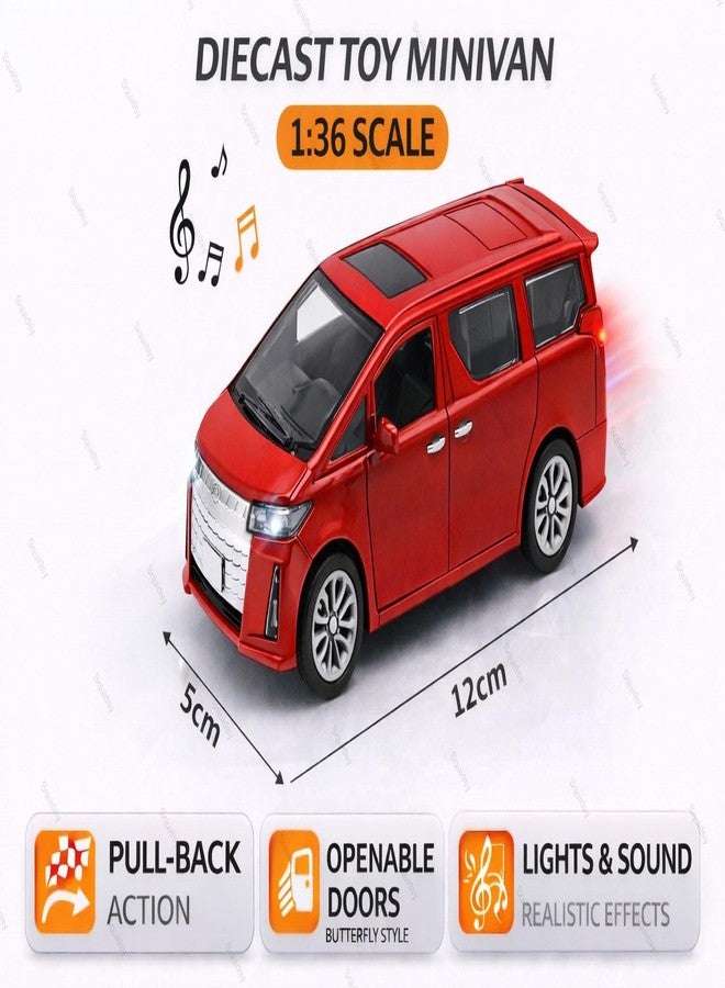 SQUIDSY 1:36 Scale Toyota Alphard Toy Car – Die-Cast Metal Pull Back MPV Model with Openable Doors, Lights & Sound – Alloy Mini Car Gift for Kids, Boys & Collectors (Red) - Image 4