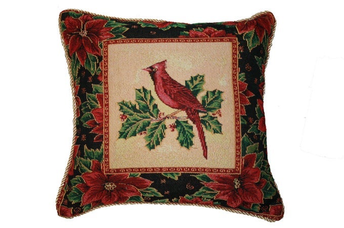 DECORATIVE CHRISTMAS CARDINAL DESIGN TAPESTRY 18 X 18 CUSHION COVER