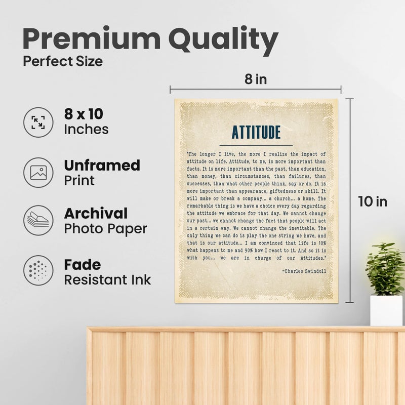 ZUKIY Attitude Is Everything in Life Wall Art - Inspirational Quote Poster 8x10 Unframed Print - Motivational Wall Decor for Office Home Gym or Classroom - Positive Mindset Artwork for Men and Women - Image 2