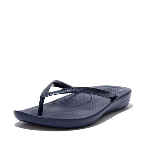 FitFlop Women's iQushion Rubber Flip-Flips with Contoured Footbed for Walking, Lightweight Ergonomic Flip Flop Sandals with Arch Support and Foot Impact Pillows, Midnight Navy, 10 US Women - Image 1