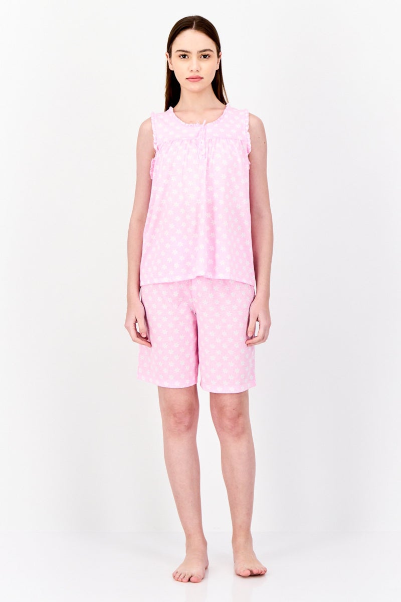 Celestial Dreams Women 2Pc Set Floral Print Pajama, Pink - Image 1