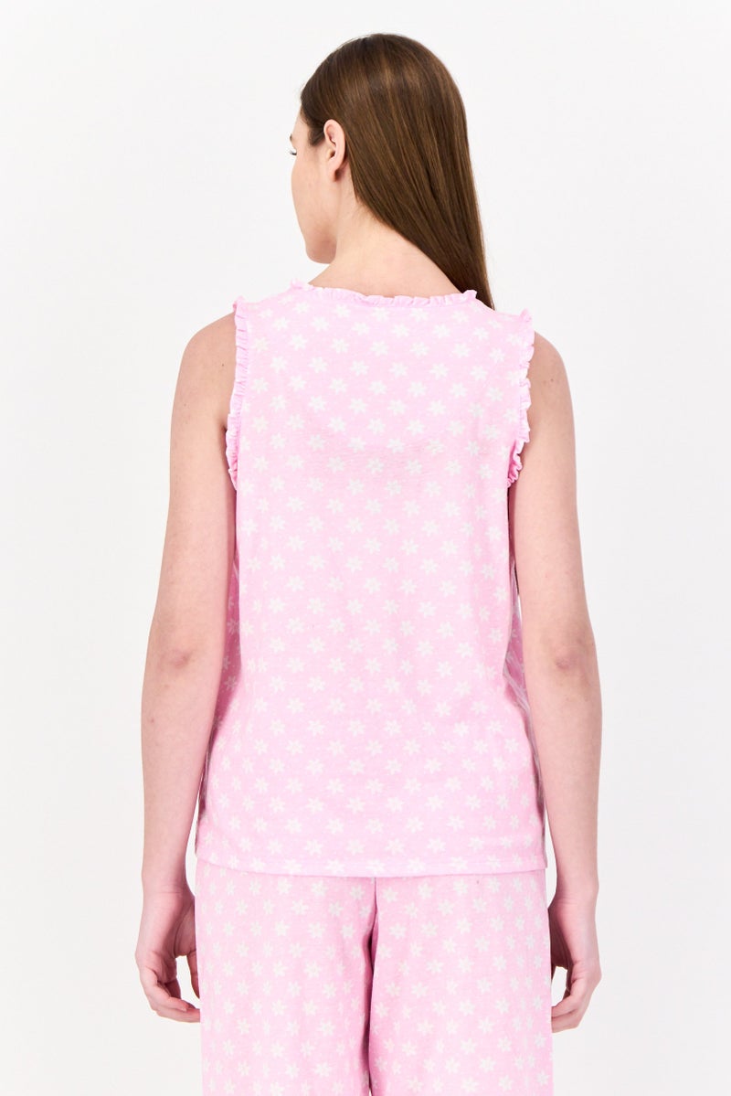 Celestial Dreams Women 2Pc Set Floral Print Pajama, Pink - Image 3