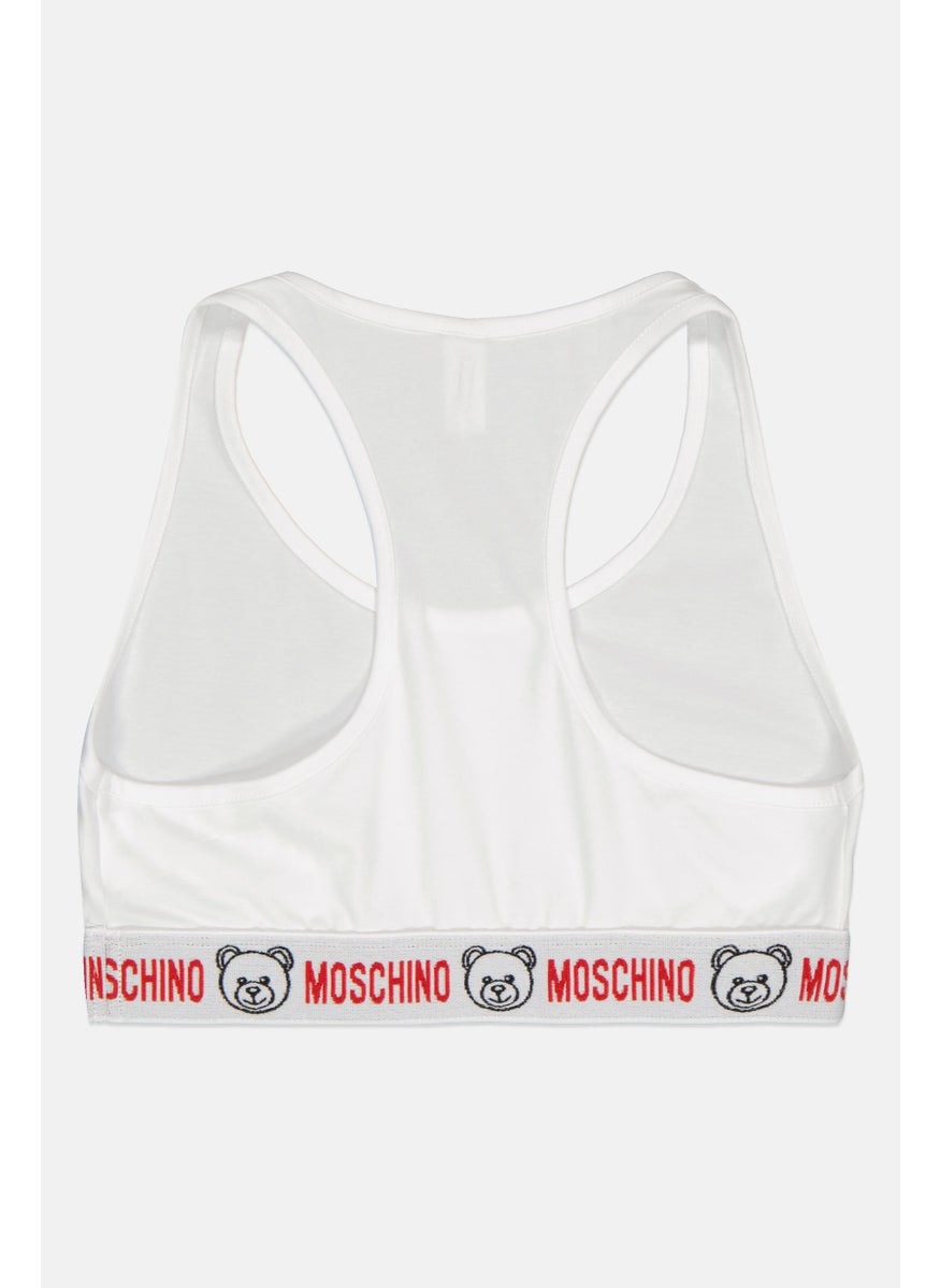 MOSCHINO Women Embroidered Logo Non Padded Bralette, White  - Image 2