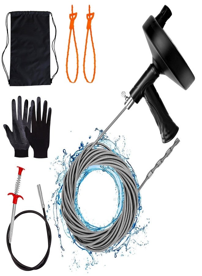 Ginbel Direct Drain Auger 33 Ft, Plumbing Snake Hair Clog Remover Drain Snake Flexible Grabber Heavy Duty Sink Cleaner Tools for Shower Bathtub Bathroom Kitchen Pipe - Image 1