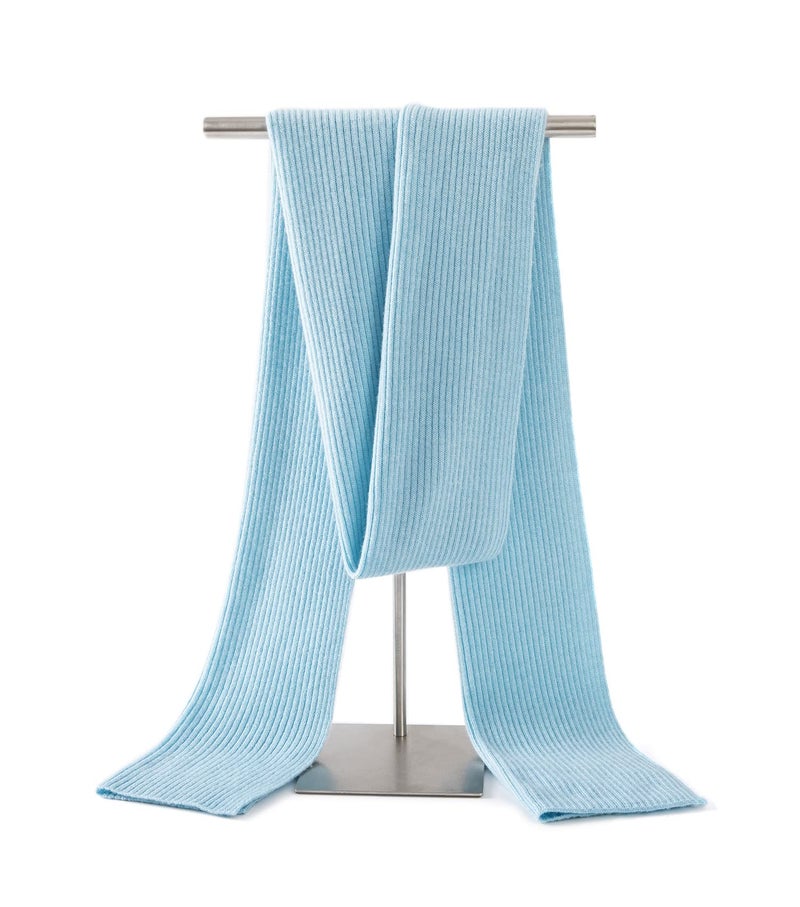 Lallier Cashmere Wool Scarf, Ultra Soft Classic Ribbed Solid Color Winter Scarf for Men and Women with Gift Box, Light Blue - Image 2