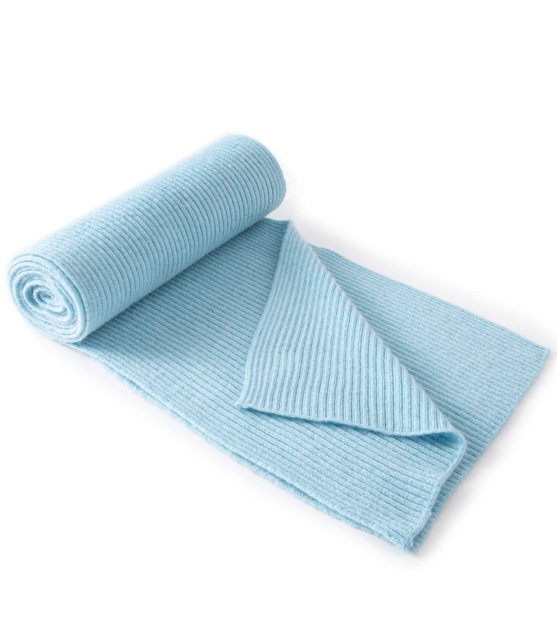 Lallier Cashmere Wool Scarf, Ultra Soft Classic Ribbed Solid Color Winter Scarf for Men and Women with Gift Box, Light Blue - Image 1