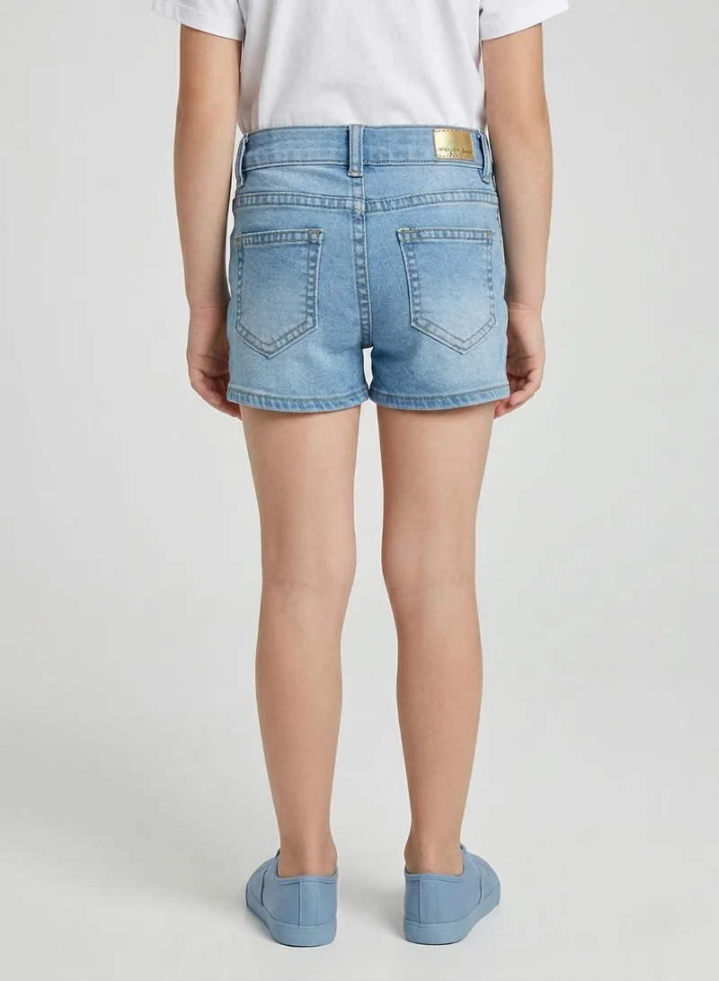 بيبي كلو Girls Butterfly Print Adjustable Waist Denim Shorts