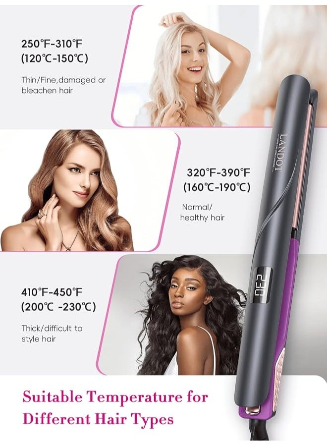 LANDOT Flat Iron Hair Straightener 1-inch: Straightener and Curler 2 in 1 - Professional Ceramic Straightening Curling Iron for Straighten Curl Wave Hair - Dual Voltage 12 Digital Heat Settings - Image 2