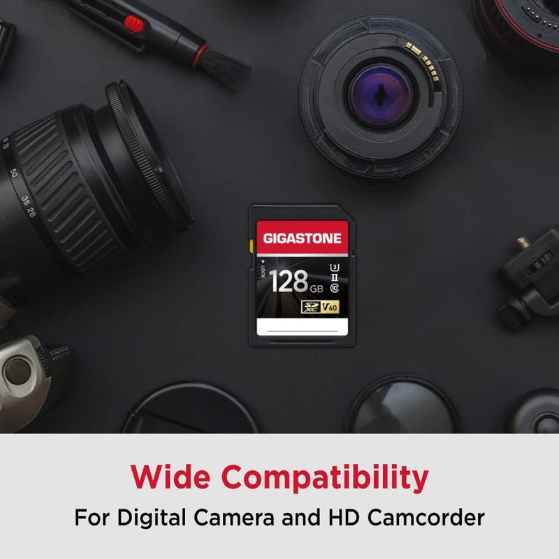 Gigastone GIGASTONE 128GB SD Card UHS-II V60 U3 SDXC Memory Card High Speed Read up to 250MB/s 4K Ultra HD UHD Video for DSLR Canon Nikon Sony Pentax Kodak Olympus Panasonic Digital Camera, with 1 Mini case - Image 5
