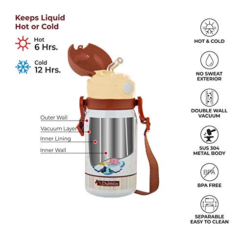 Dubblin Donut Stainless Steel Double Wall Vacuum Insulated BPA Free Water Bottle for Kids with Anti Skid Bottom & Leak Proof Lid, Sports Thermo Flask Keeps Hot 6 Hours, Cold 12 Hours (Brown 300 ML) - Image 2
