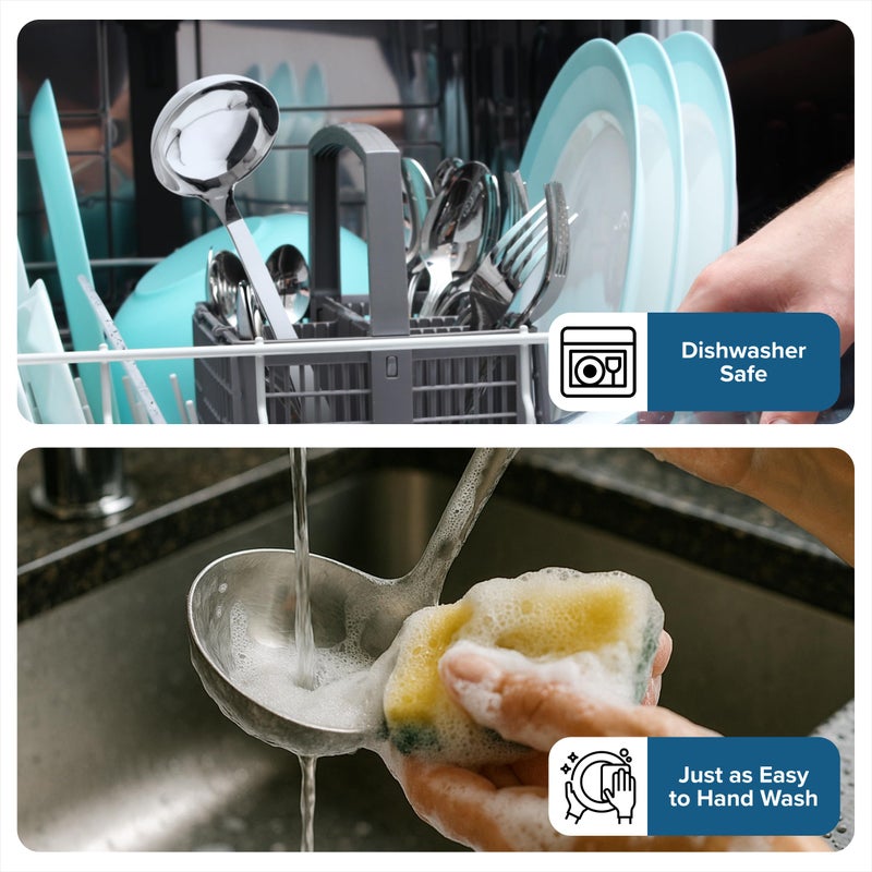 Viking Kitchen Utensils Set, 8 Piece Stainless Steel Cooking Utensil Set, Includes Spatulas, Spoons, Pasta Fork, Deep Ladle, Meat Fork, and Skimmer, Silver - Image 3