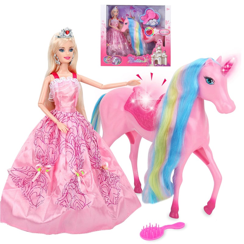 BETTINA Magical Light Unicorn Princess Dolls Set, Unicorn Toys for Girls, Horse Toy with Mane and Tail, Princess Toys, Unicorn Gifts for Girls - Image 1