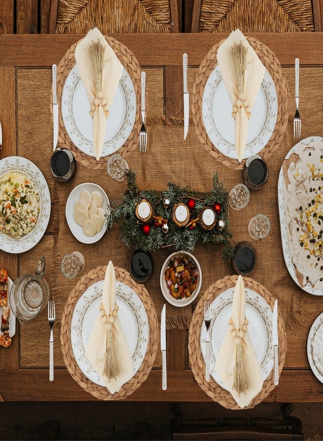 HEYTIMI 24 PCS Round Woven Placemats Set, 8 Boho Rattan Tablemats 13" Natural Water Hyacinth Farmhouse Place Mats with 8 Napkin, 8 Wooden Beads Napkin Ring for Kitchen Dining Table Decor Wedding Christmas - Image 5