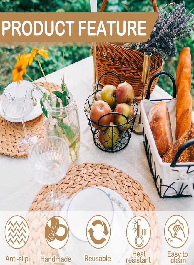 HEYTIMI 24 PCS Round Woven Placemats Set, 8 Boho Rattan Tablemats 13" Natural Water Hyacinth Farmhouse Place Mats with 8 Napkin, 8 Wooden Beads Napkin Ring for Kitchen Dining Table Decor Wedding Christmas - Image 3