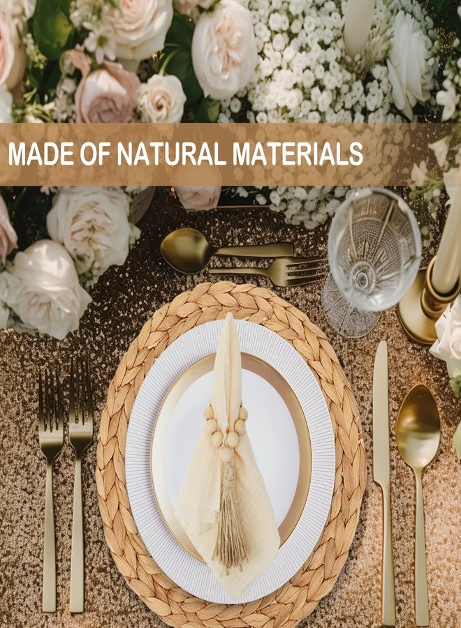 HEYTIMI 24 PCS Round Woven Placemats Set, 8 Boho Rattan Tablemats 13" Natural Water Hyacinth Farmhouse Place Mats with 8 Napkin, 8 Wooden Beads Napkin Ring for Kitchen Dining Table Decor Wedding Christmas - Image 4