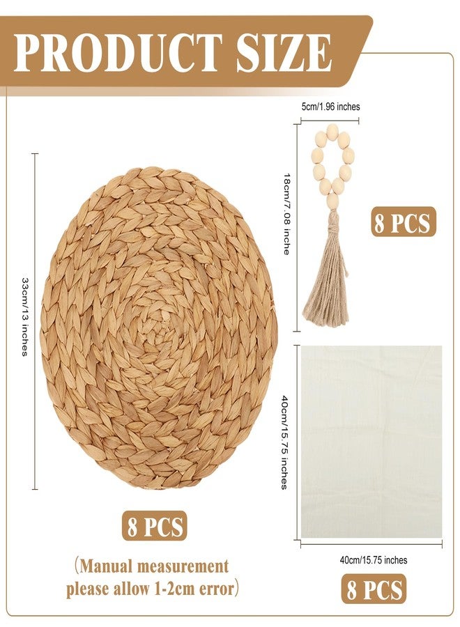 HEYTIMI 24 PCS Round Woven Placemats Set, 8 Boho Rattan Tablemats 13" Natural Water Hyacinth Farmhouse Place Mats with 8 Napkin, 8 Wooden Beads Napkin Ring for Kitchen Dining Table Decor Wedding Christmas - Image 2