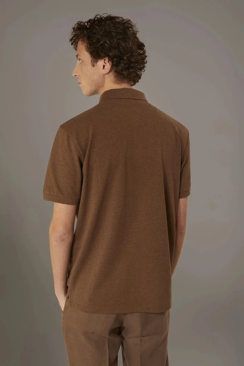 Doppelganger  Short sleeves melange polo cotton blend - Brown for Men | Best Price UAE