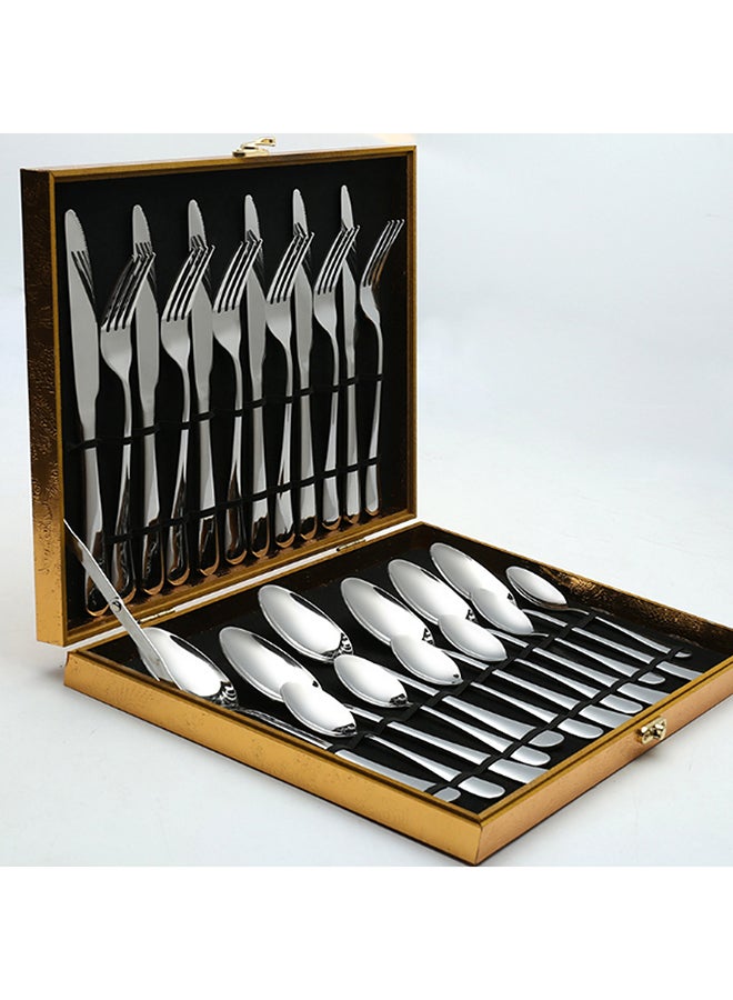 24-Piece Stainless Steel Flatware Set Silver 34.5x25.5x4.5cm - Image 1