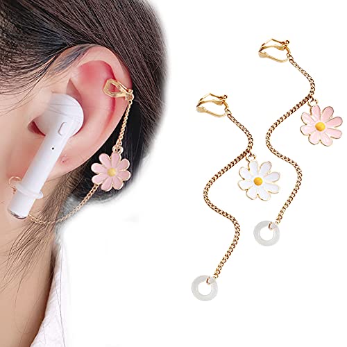 VIOKKO 2Pcs Anti-Lost Earring for Airpods Wireless Earphone Holder Daisy Flower Strap Earrings Holder Earhooks for Women - Image 2