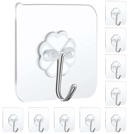 Raghuveer Wall Hanger Hook for Hanging Strong Without Drilling Self Adhesive Heavy Duty Kitchen Accessories Items Transparent PVC Sticker Pack of 10  - Image 1