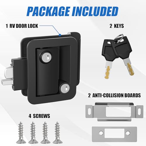 Marvelity Upgraded RV Door Lock Replacement, Black RV Door Latch with Paddle Deadbolt, Fit 3.55" x 2.68" Lock Hole, Black Nylon Material Door Lock with 2 Keys for Cargo Hauler Travel Trailer - Image 2