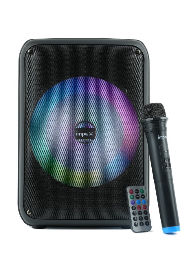 إمبكس مكبر صوت متنقل مزود بعجلات بقدرة 800 وات PMPO، مكبر صوت بشاشة LED - BT/FM/USB/TF/AUX، TWS، ميكروفون لاسلكي، أضواء LED، بطارية قابلة لإعادة الشحن، شحن من النوع C أسود - Image 1