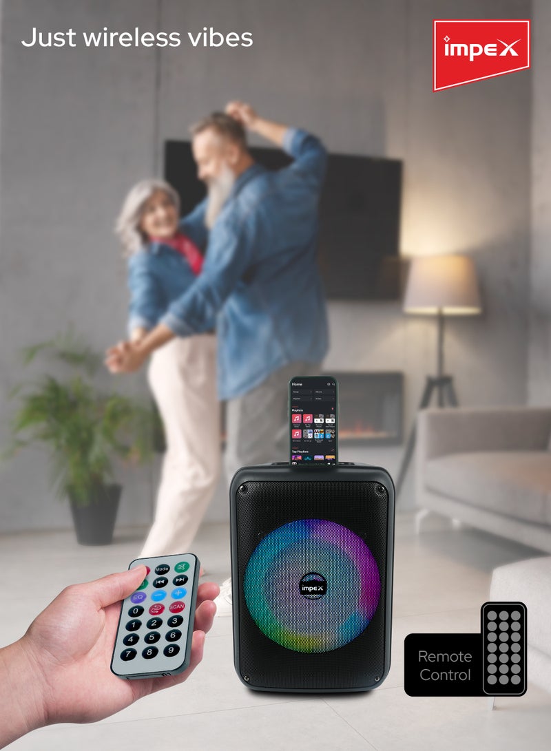 إمبكس مكبر صوت متنقل مزود بعجلات بقدرة 800 وات PMPO، مكبر صوت بشاشة LED - BT/FM/USB/TF/AUX، TWS، ميكروفون لاسلكي، أضواء LED، بطارية قابلة لإعادة الشحن، شحن من النوع C أسود - Image 5