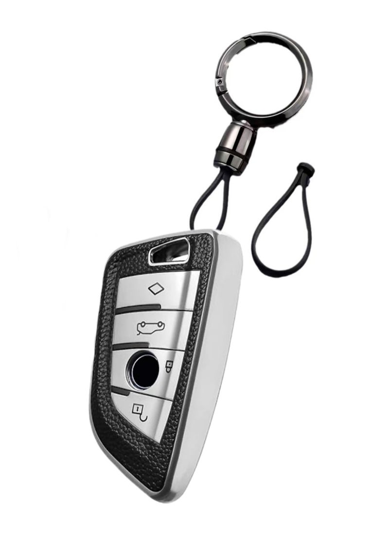 OUYoo - OUYoo Key Fob Cover Case, Keychain, Metal Shell Cover Compatible for BMW 2 3 5 7 Series X1 X2 X3 X5 X6 X7 X5m Z4 M3 M5 M6 G05 G20 G30 G31 G80 F10 F15 Series Premium TPU all-inclusive key case with key chain. - Image 1