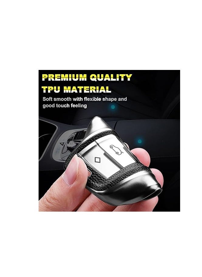 OUYoo - OUYoo Key Fob Cover Case, Keychain, Metal Shell Cover Compatible for BMW 2 3 5 7 Series X1 X2 X3 X5 X6 X7 X5m Z4 M3 M5 M6 G05 G20 G30 G31 G80 F10 F15 Series Premium TPU all-inclusive key case with key chain. - Image 1