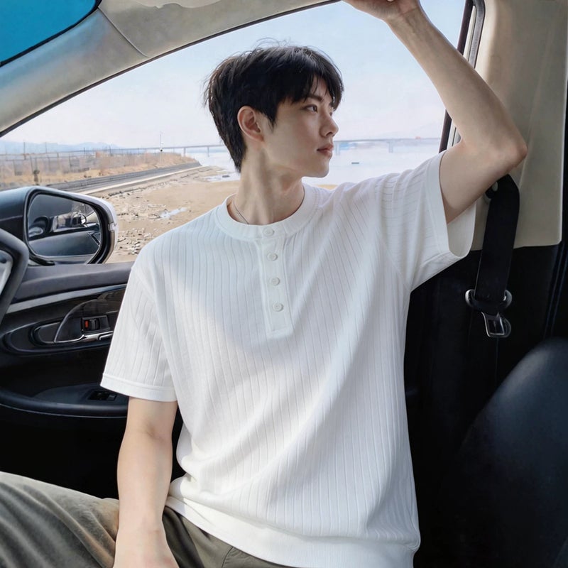 Old Money Style Knitted Polo Shirt Short-Sleeved Men's Summer 2026 New Style Men's Right-Shoulder Top Half-Sleeved T-Shirt
