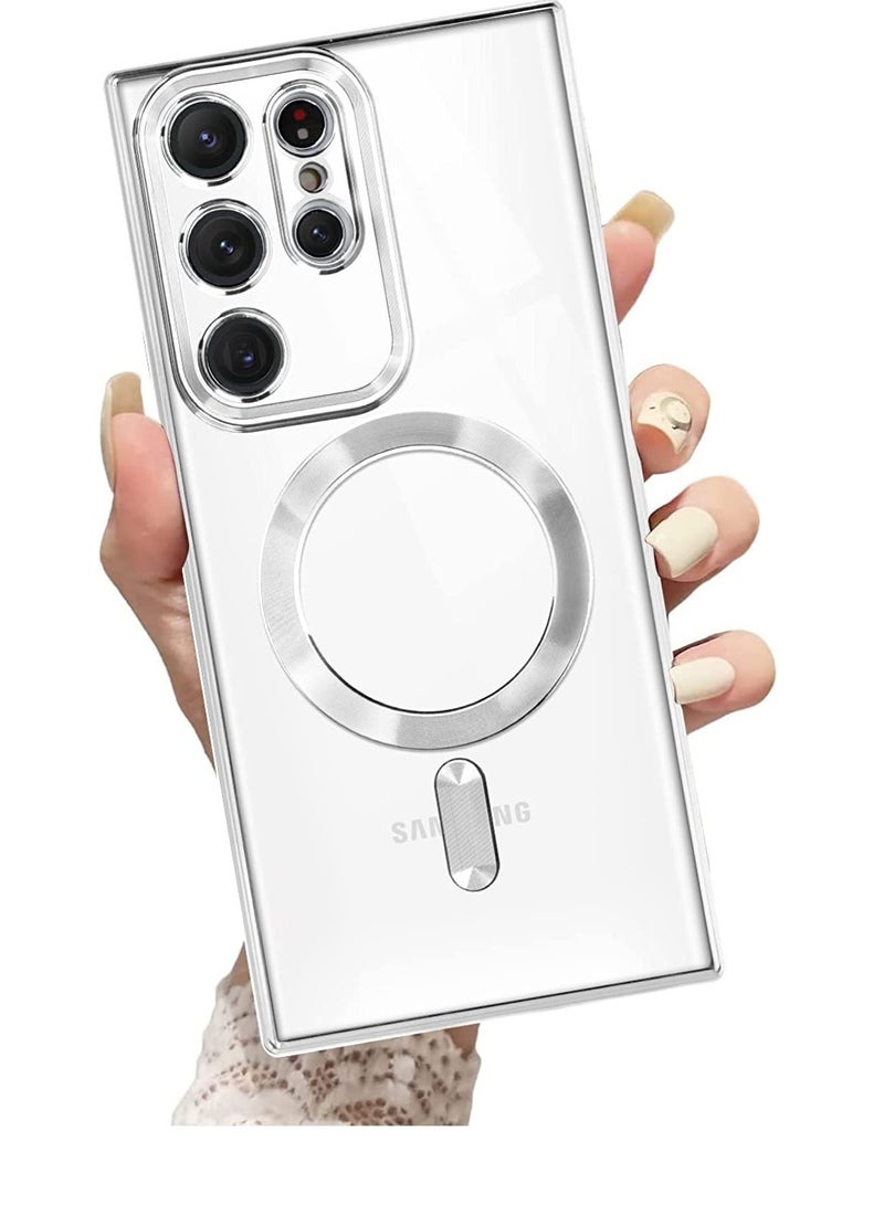 Magnetic Clear Case for Galaxy S23 Ultra Case,Compatible with MagSafe, Love Heart Design Electroplated Case Soft TPU Shockproof Full Camera Lens Protective Case - Image 1