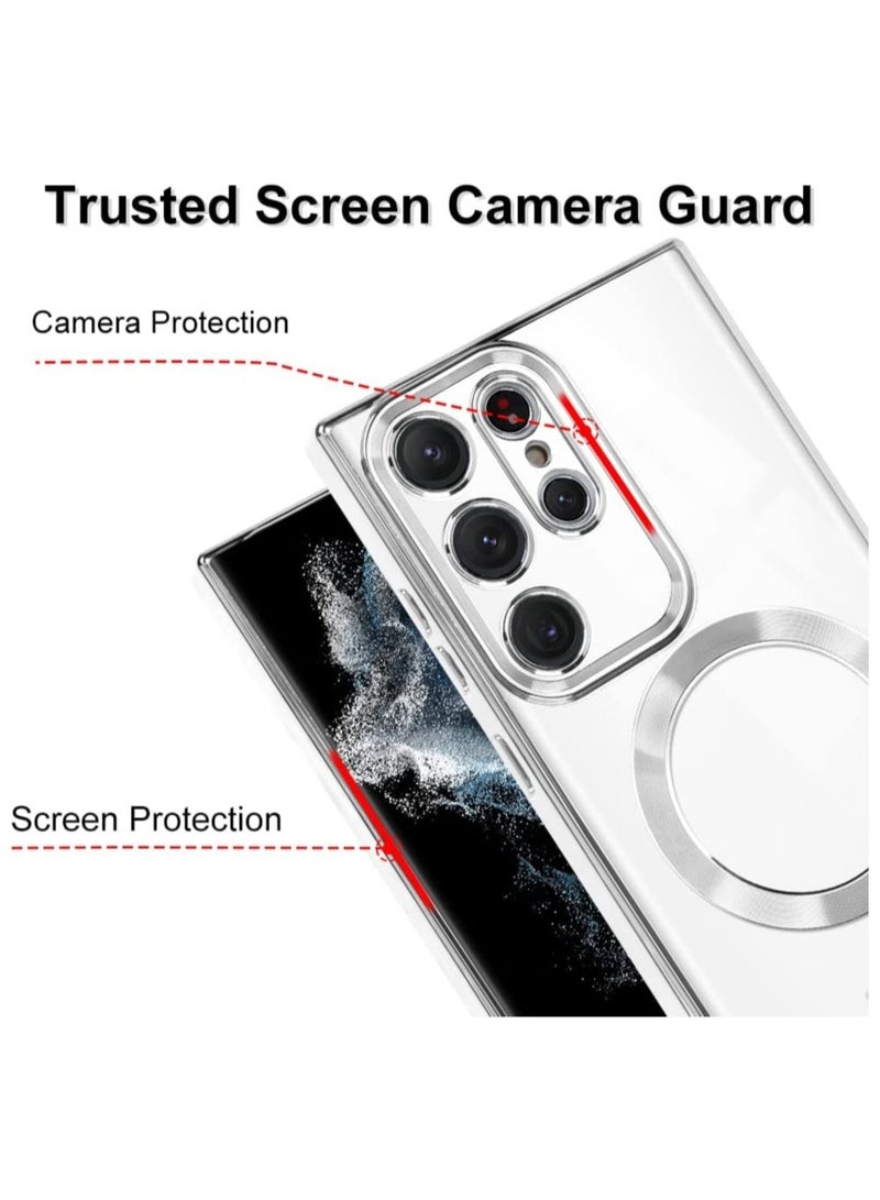 Magnetic Clear Case for Galaxy S23 Ultra Case,Compatible with MagSafe, Love Heart Design Electroplated Case Soft TPU Shockproof Full Camera Lens Protective Case - Image 4