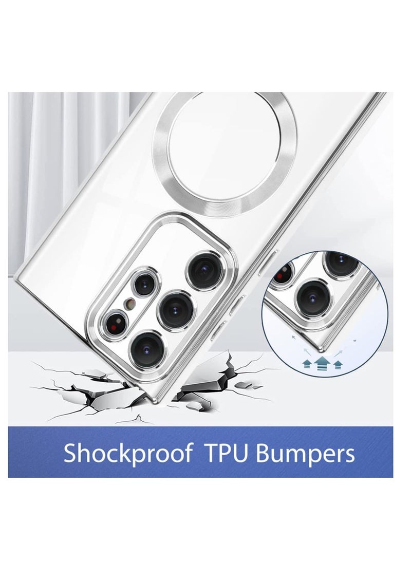 Magnetic Clear Case for Galaxy S23 Ultra Case,Compatible with MagSafe, Love Heart Design Electroplated Case Soft TPU Shockproof Full Camera Lens Protective Case - Image 2