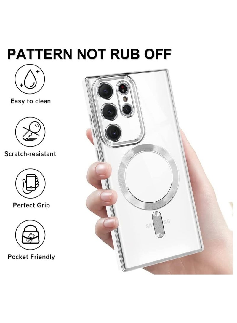 Magnetic Clear Case for Galaxy S23 Ultra Case,Compatible with MagSafe, Love Heart Design Electroplated Case Soft TPU Shockproof Full Camera Lens Protective Case - Image 3