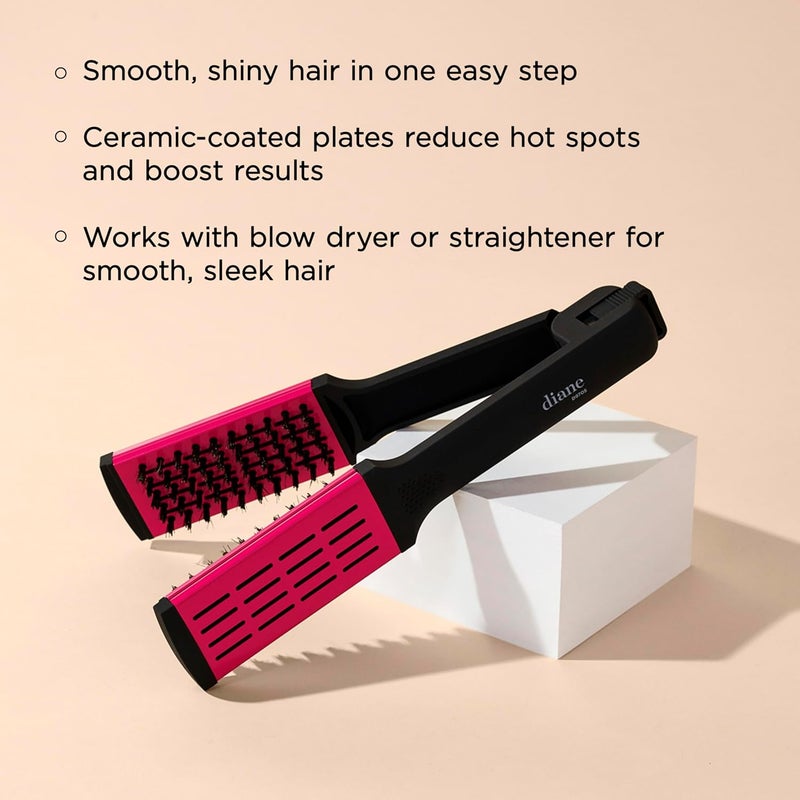 Diane Ceramic Straightening Brush with Nylon Bristles for Smoothing and Styling Thick Coarse Hair, Double-Sided Hair Straightener Brush, 2-in-1 Smoothing Hair Brush, Gently Removes Tangles - Image 3