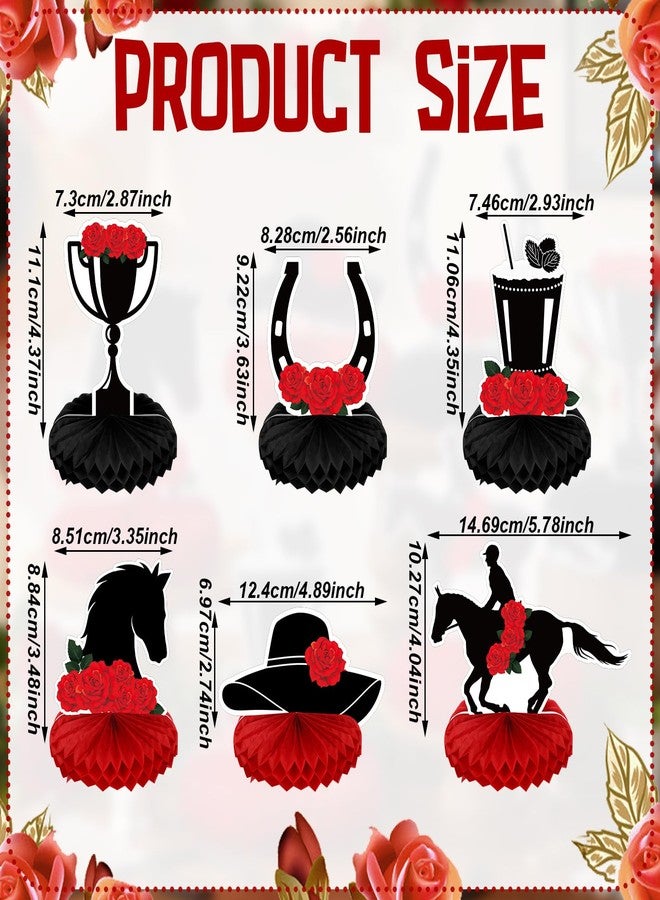 Epakh 12 Pcs Derby Horse Table Decorations Derby with Rose Table Honeycomb Centerpiece Signs Double Sided Horse Racing Party Decorations for Themed Party Supplies Equestrian Jockey Festival Decor - Image 2