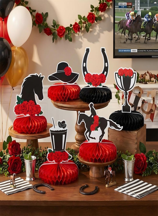 Epakh 12 Pcs Derby Horse Table Decorations Derby with Rose Table Honeycomb Centerpiece Signs Double Sided Horse Racing Party Decorations for Themed Party Supplies Equestrian Jockey Festival Decor - Image 1